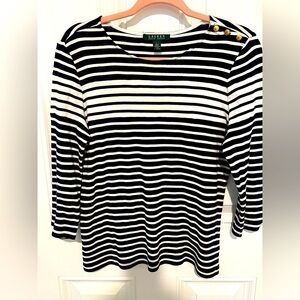 Lauren Ralph Lauren Classic 3/4 Length Sleeve Nautical Striped Top in Size Large